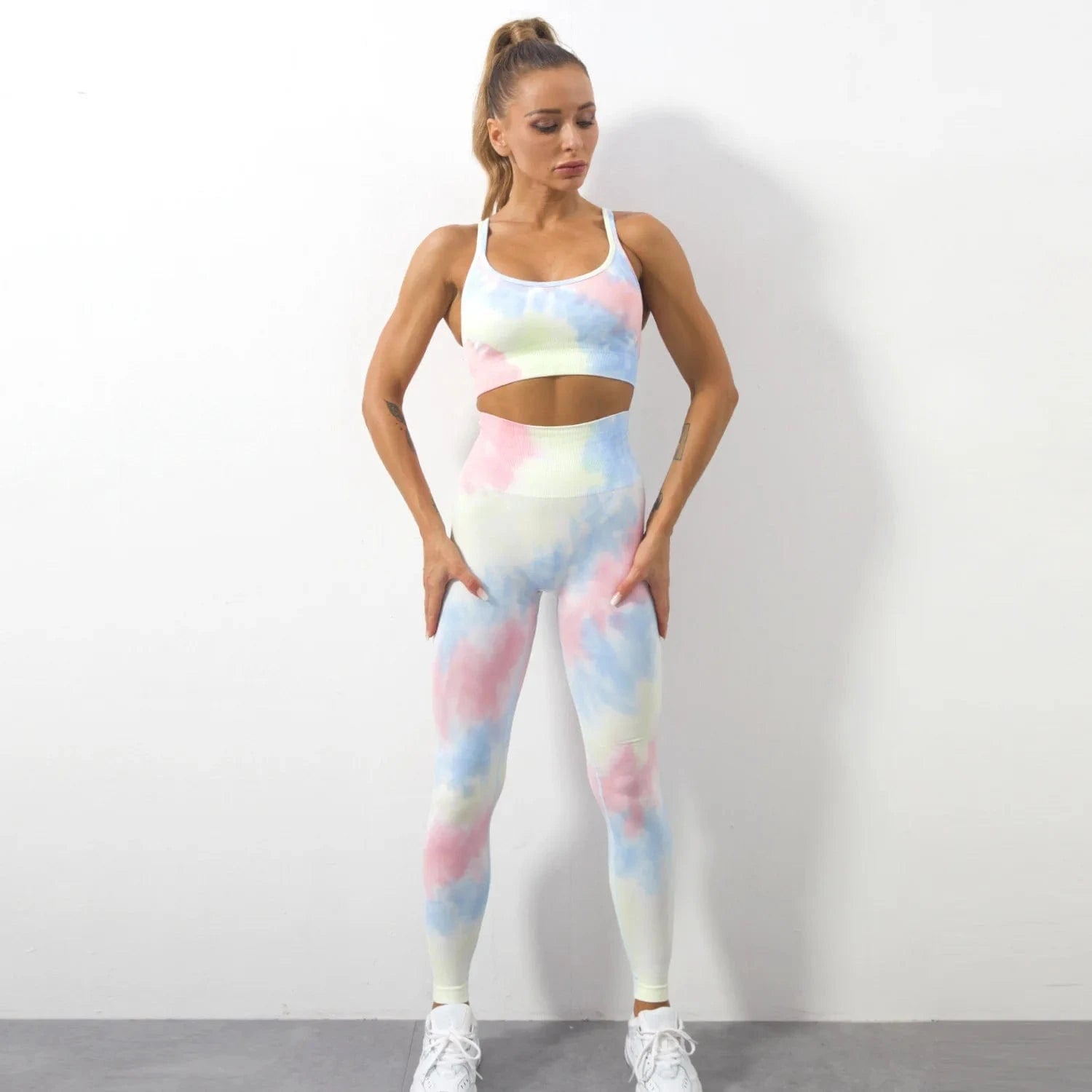 Tie Dyed Yoga Suits Sports Leggings Women Seamless High Waist Push Up Tights Fitness Workout Jogger Sets Recycled Gym Sportswear