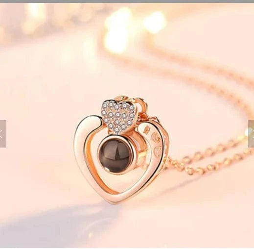 Tiktok New 100 Languages Necklace Double Heart Love Collar Fade Resistant Chain Necklace