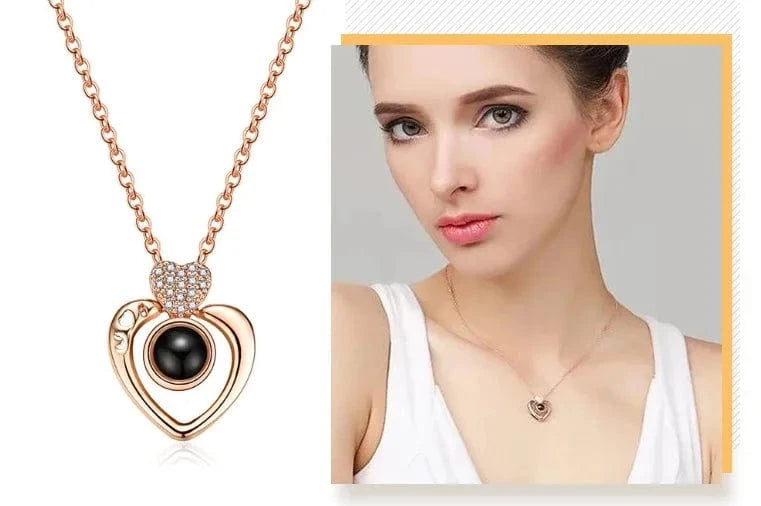 Tiktok New 100 Languages Necklace Double Heart Love Collar Fade Resistant Chain Necklace