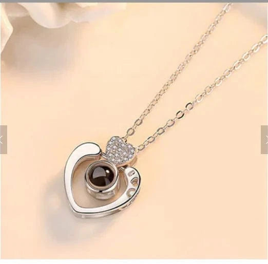 Tiktok New 100 Languages Necklace Double Heart Love Collar Fade Resistant Chain Necklace