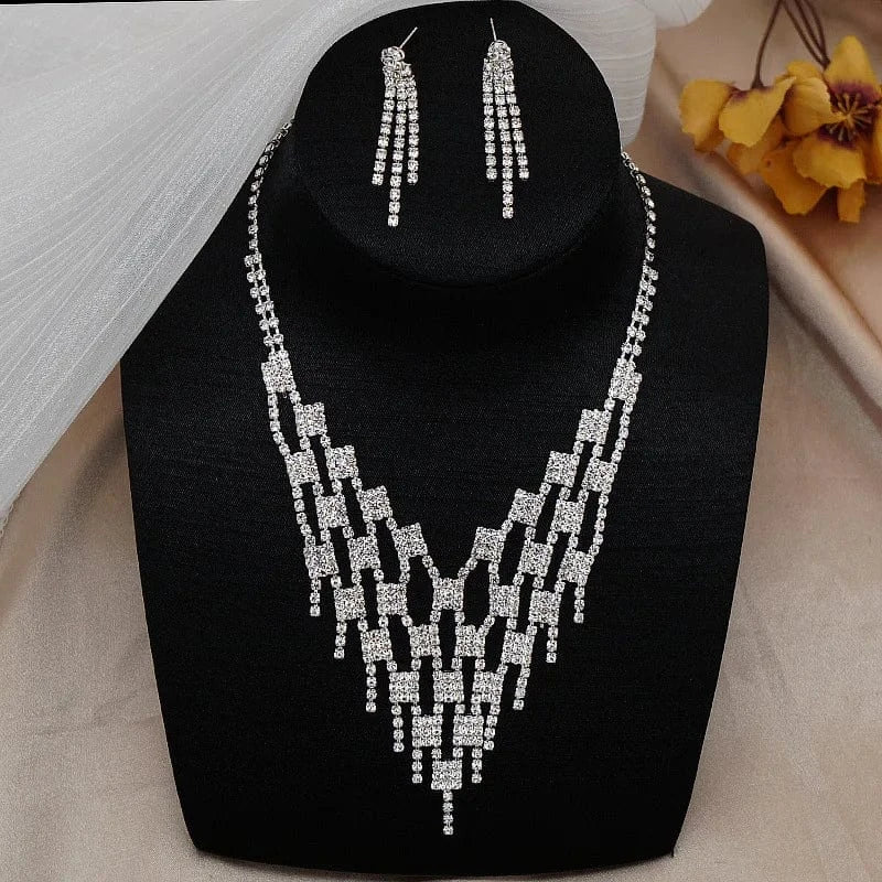 TL134 Hoyon Shining Crystal Jewelry Set  Luxury Rhinestone Crystal Earrings Necklace With Wedding Dress Elegant Romantic Bridesmaid