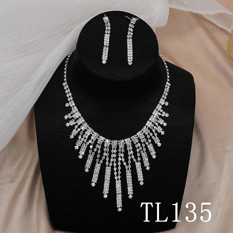 TL135 Hoyon Shining Crystal Jewelry Set  Luxury Rhinestone Crystal Earrings Necklace With Wedding Dress Elegant Romantic Bridesmaid