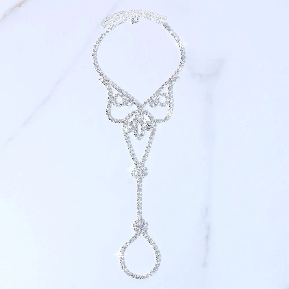toe / silver Trendy Foot Accessories Crystal Toe Anklet Floral Rhinestone Anklet Gift Jewelry for Pretty Girls