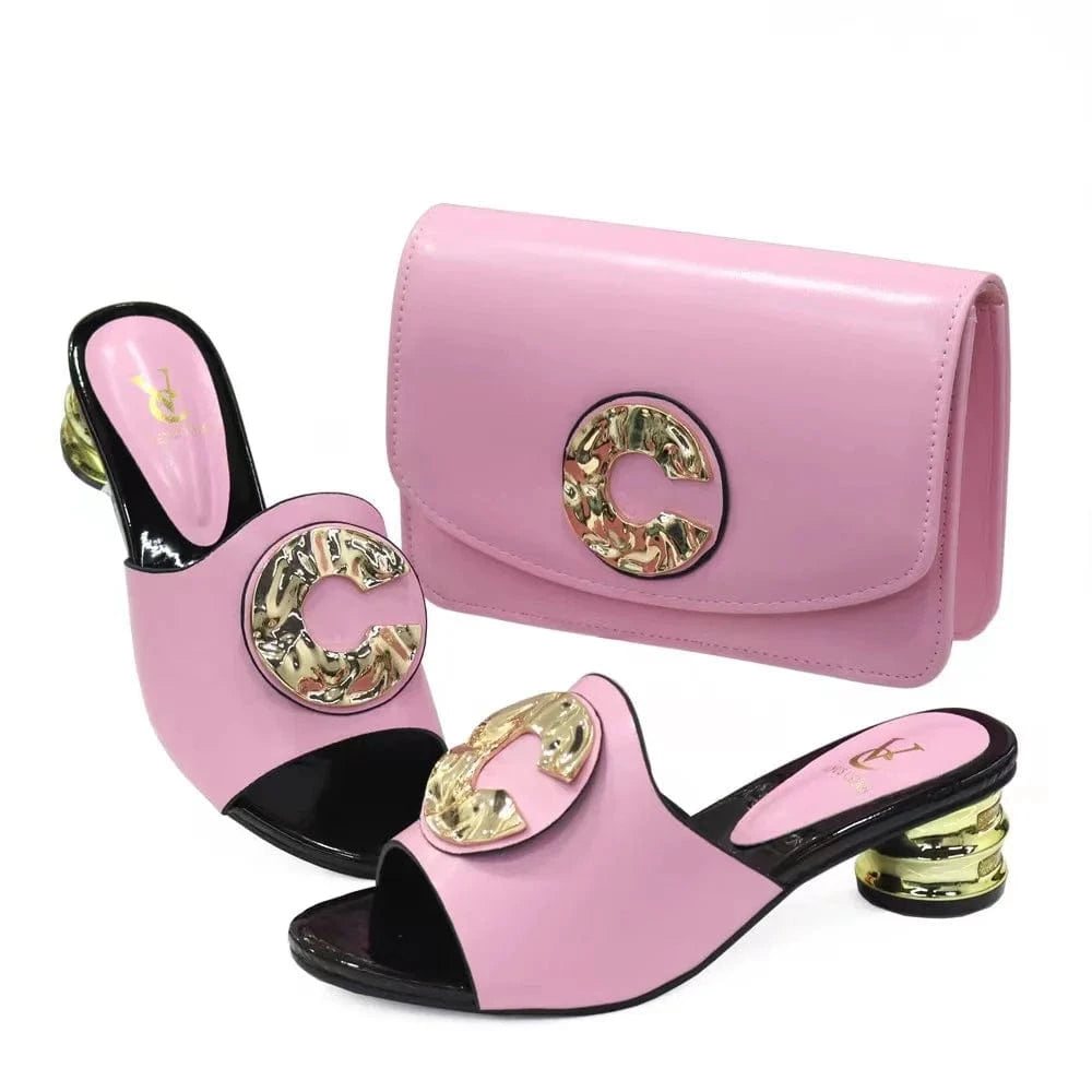 Top class designer shoe bag set women heel sandals special design