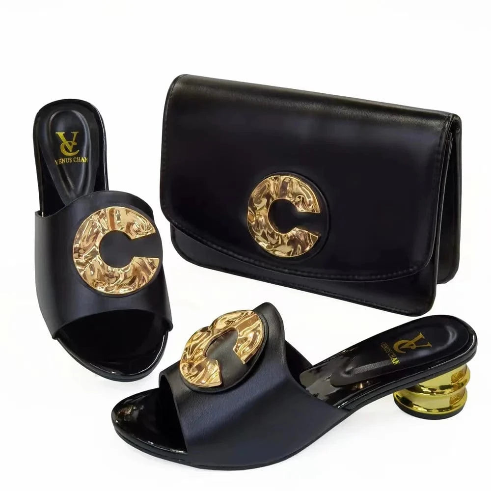 Top class designer shoe bag set women heel sandals special design