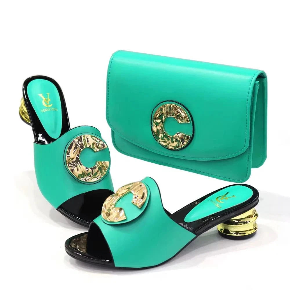 Top class designer shoe bag set women heel sandals special design