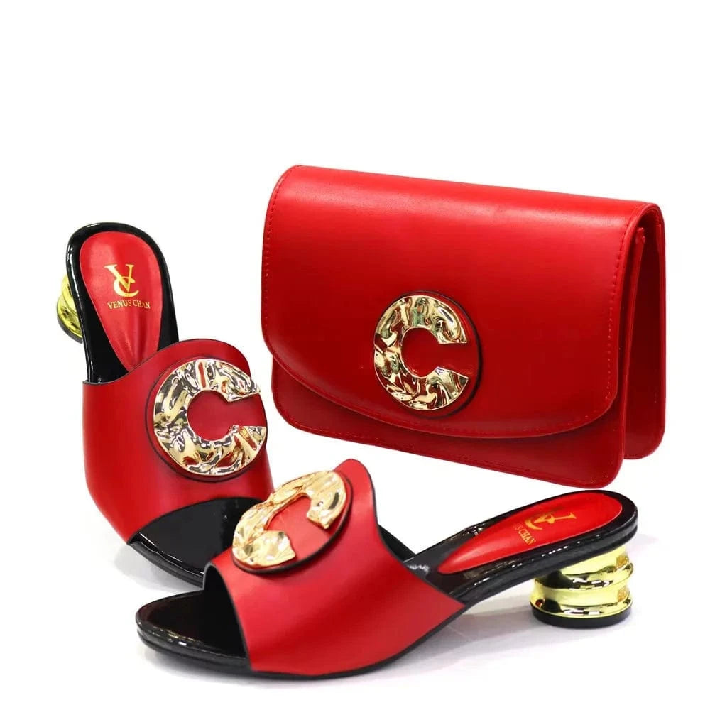 Top class designer shoe bag set women heel sandals special design