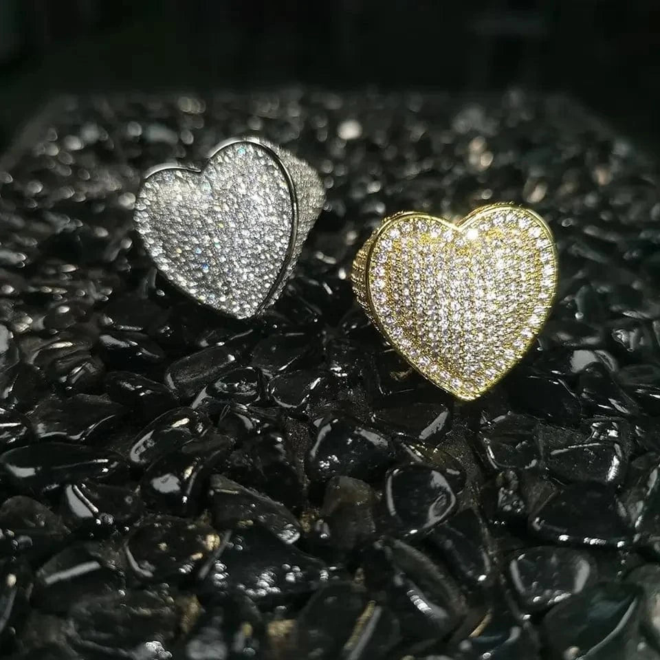 Top Icy Cute Heart Rings Collection Rings Jewelry  Women Iced Out Diamond Ring Brass 18K Gold Plated + 5A CZ Birthday Gift