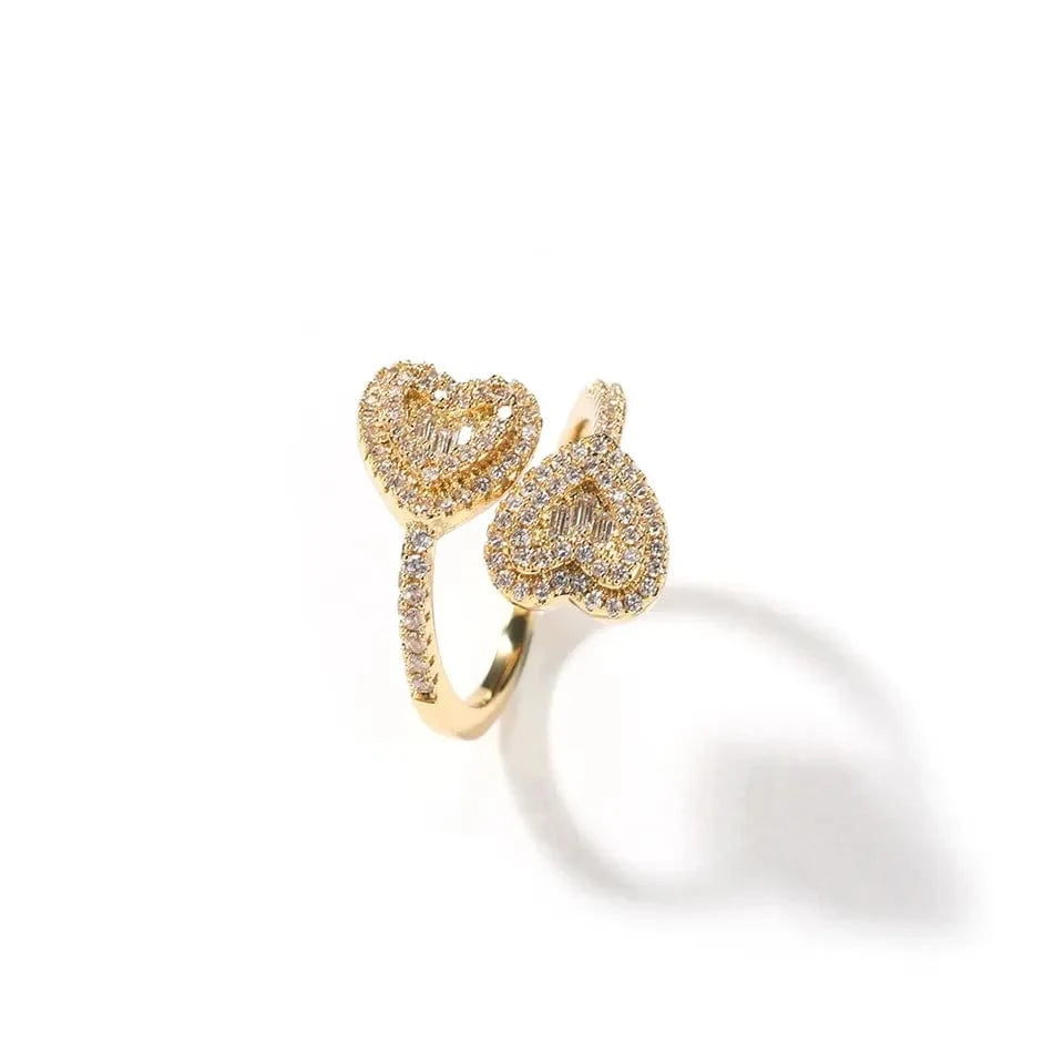Top Icy Cute Heart Rings Collection Rings Jewelry  Women Iced Out Diamond Ring Brass 18K Gold Plated + 5A CZ Birthday Gift