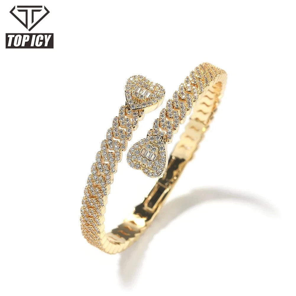 TOP ICY new INS iced out cuban chain design bangle hip hop gold silver designer zircon hip hop bracelet bangle