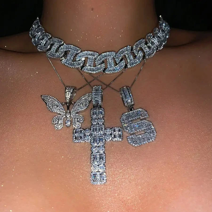 Top Quality 5A Cubic Zirconia Iced Out Bling Women Jewelry Geometric CZ Cluster Promise Classic Cross Pendant Necklace