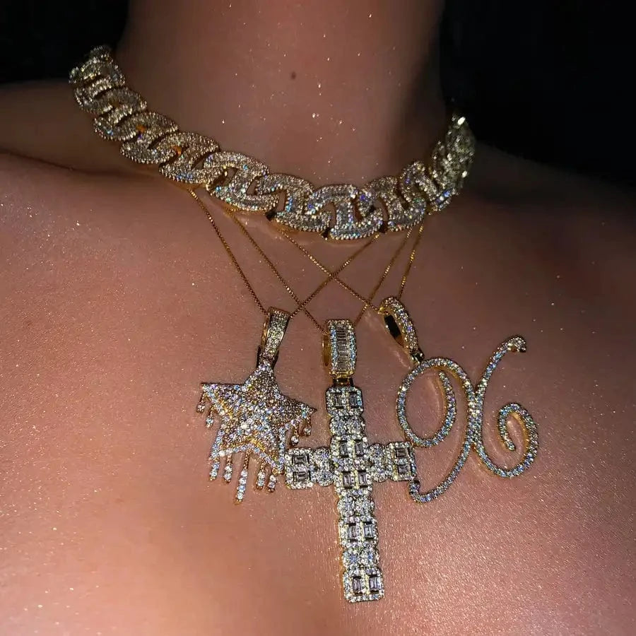 Top Quality 5A Cubic Zirconia Iced Out Bling Women Jewelry Geometric CZ Cluster Promise Classic Cross Pendant Necklace