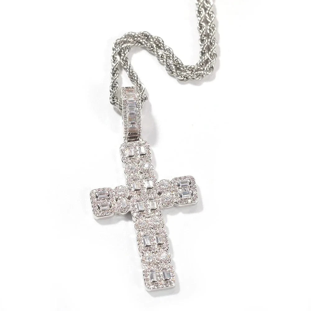 Top Quality 5A Cubic Zirconia Iced Out Bling Women Jewelry Geometric CZ Cluster Promise Classic Cross Pendant Necklace