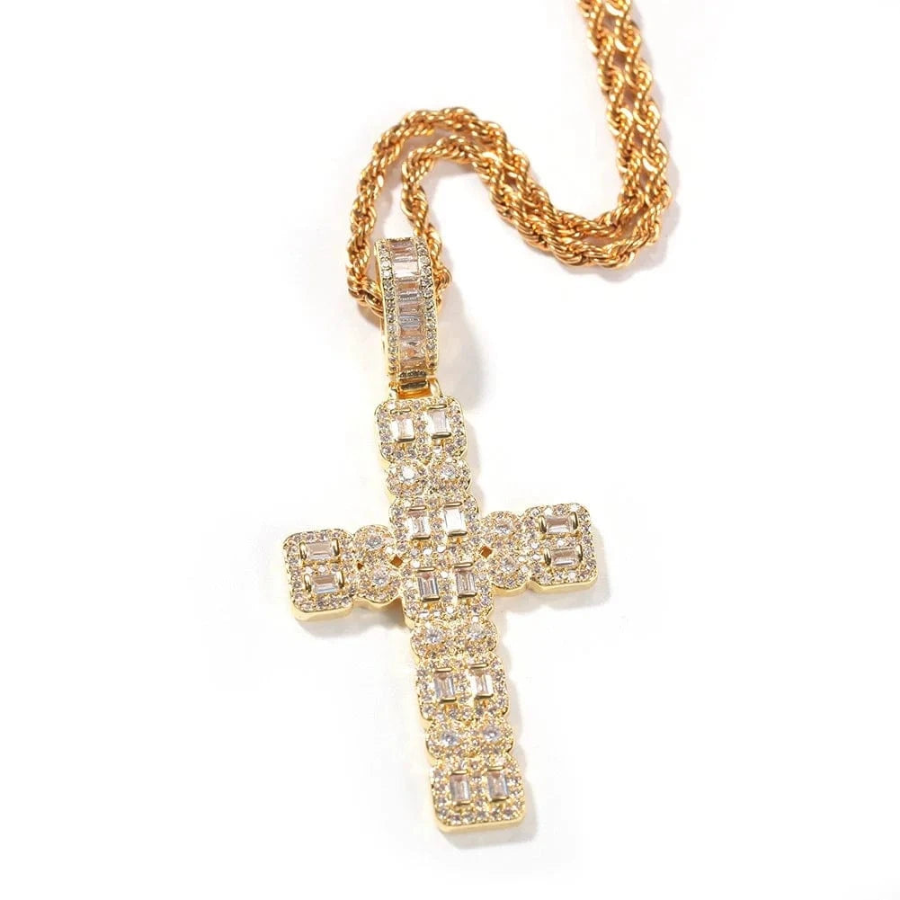 Top Quality 5A Cubic Zirconia Iced Out Bling Women Jewelry Geometric CZ Cluster Promise Classic Cross Pendant Necklace