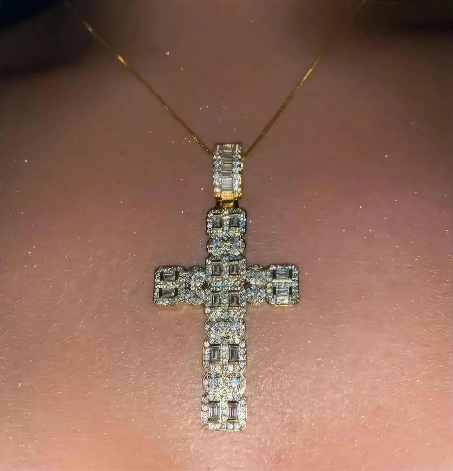 Top Quality 5A Cubic Zirconia Iced Out Bling Women Jewelry Geometric CZ Cluster Promise Classic Cross Pendant Necklace