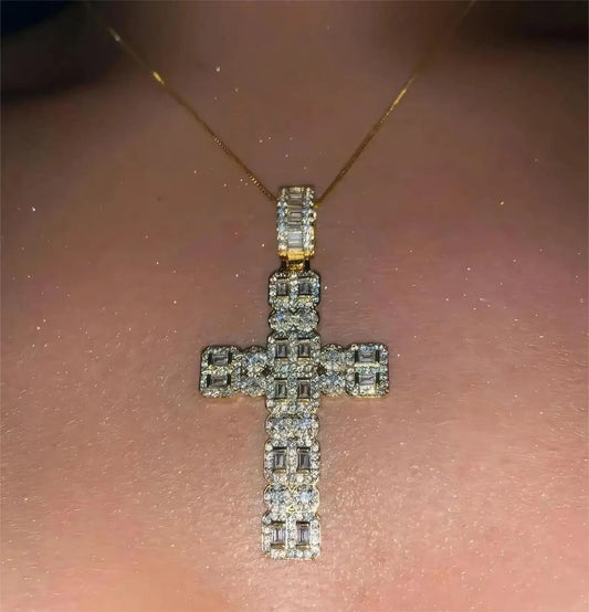 Top Quality 5A Cubic Zirconia Iced Out Bling Women Jewelry Geometric CZ Cluster Promise Classic Cross Pendant Necklace