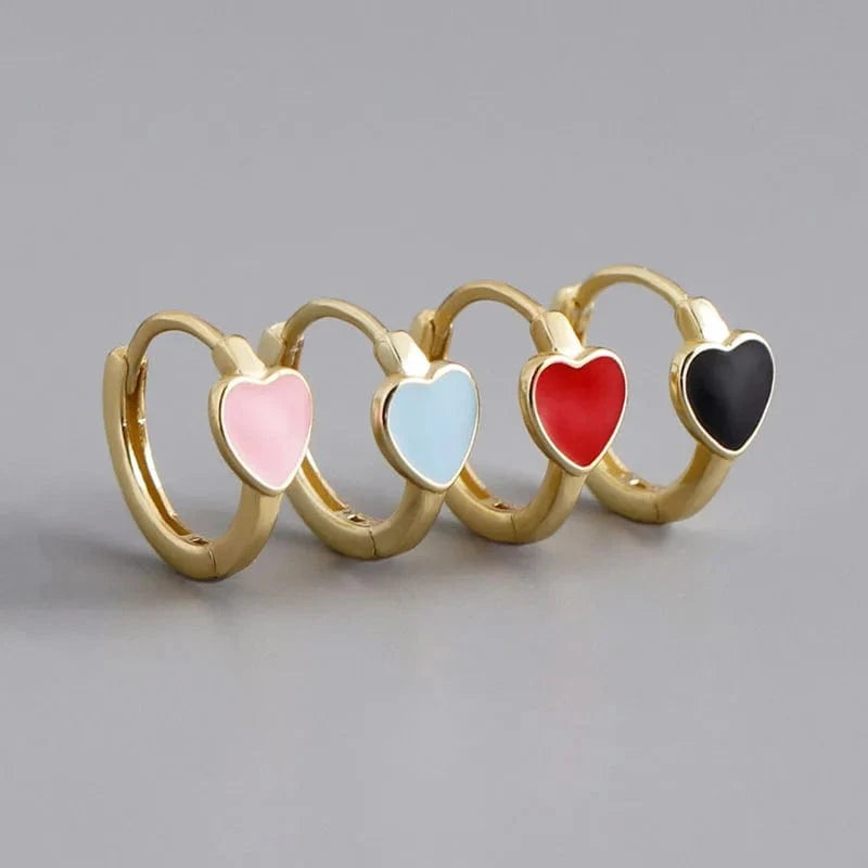 Top Quality 925 Sterling Silver Blue/Pink/Red/Black Enamel Heart Shape Clip Earrings On Ear Fine Jewelry Gifts