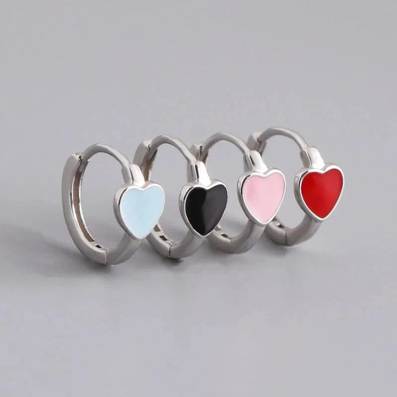 Top Quality 925 Sterling Silver Blue/Pink/Red/Black Enamel Heart Shape Clip Earrings On Ear Fine Jewelry Gifts