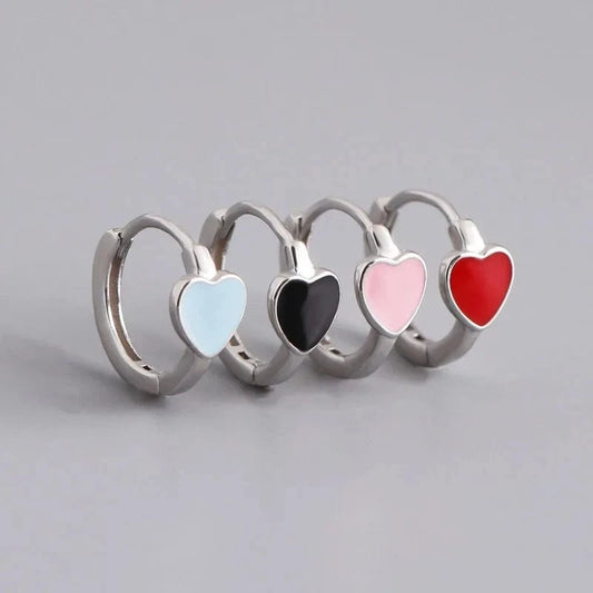 Top Quality 925 Sterling Silver Blue/Pink/Red/Black Enamel Heart Shape Clip Earrings On Ear Fine Jewelry Gifts