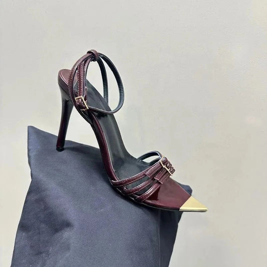 Top quality fashionable metal buckle new pointed sandals designer women sandals high heels womens shoes