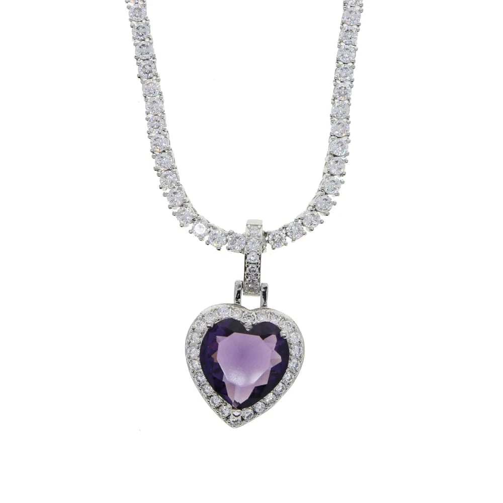 Top Quality Iced Out Bling 5A 3MM CZ Tennis Chain Colorful Zirconia Heart Pendant Necklace For Girlfriend Lover