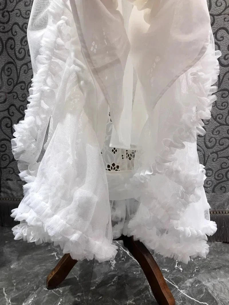 Top Quality New Long Dress 2024 Spring Summer Fashion White Dress Women Sexy Tulle Lace Patchwork Elegant Long Party Maxi Dress