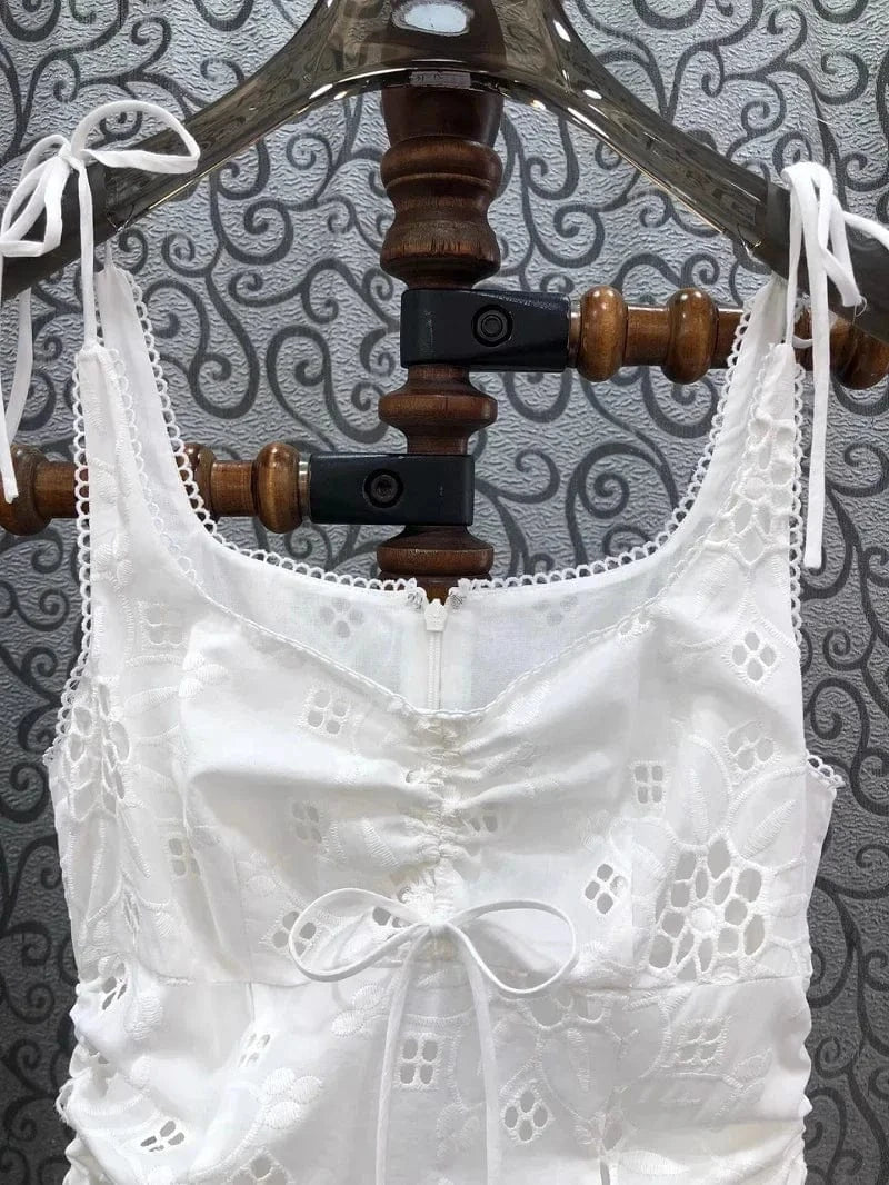 Top Quality New Long Dress 2024 Spring Summer Fashion White Dress Women Sexy Tulle Lace Patchwork Elegant Long Party Maxi Dress