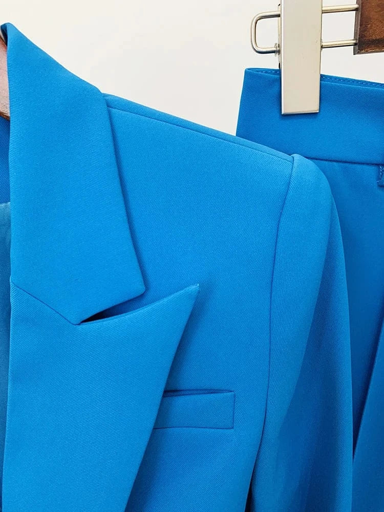 TOP QUALITY Newest 2024 Designer Runway Suit Set Women's Single Button Slim Fit Blazer Flare Pants Suit two-pieces