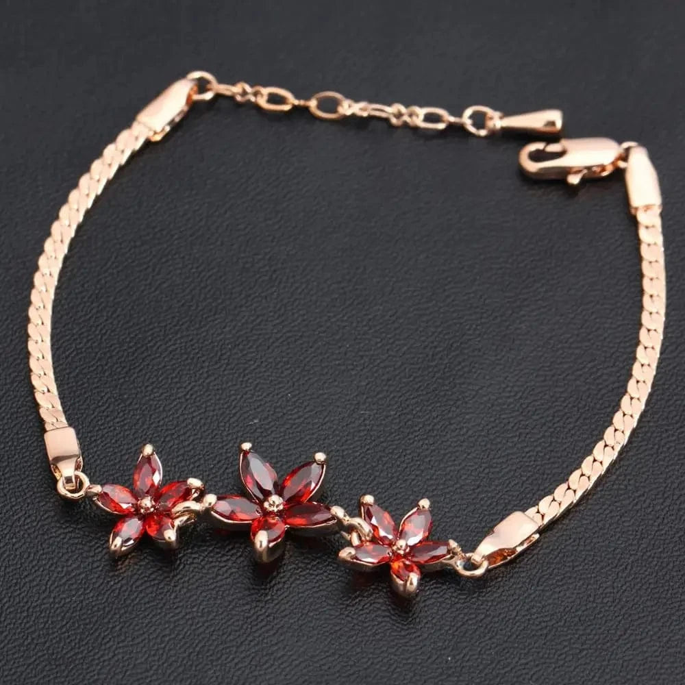Top Quality Three Multicolour Flower Rose Gold Color Bracelet For Women Girl  Crystals Fashion Jewelry Wholesale H019-M