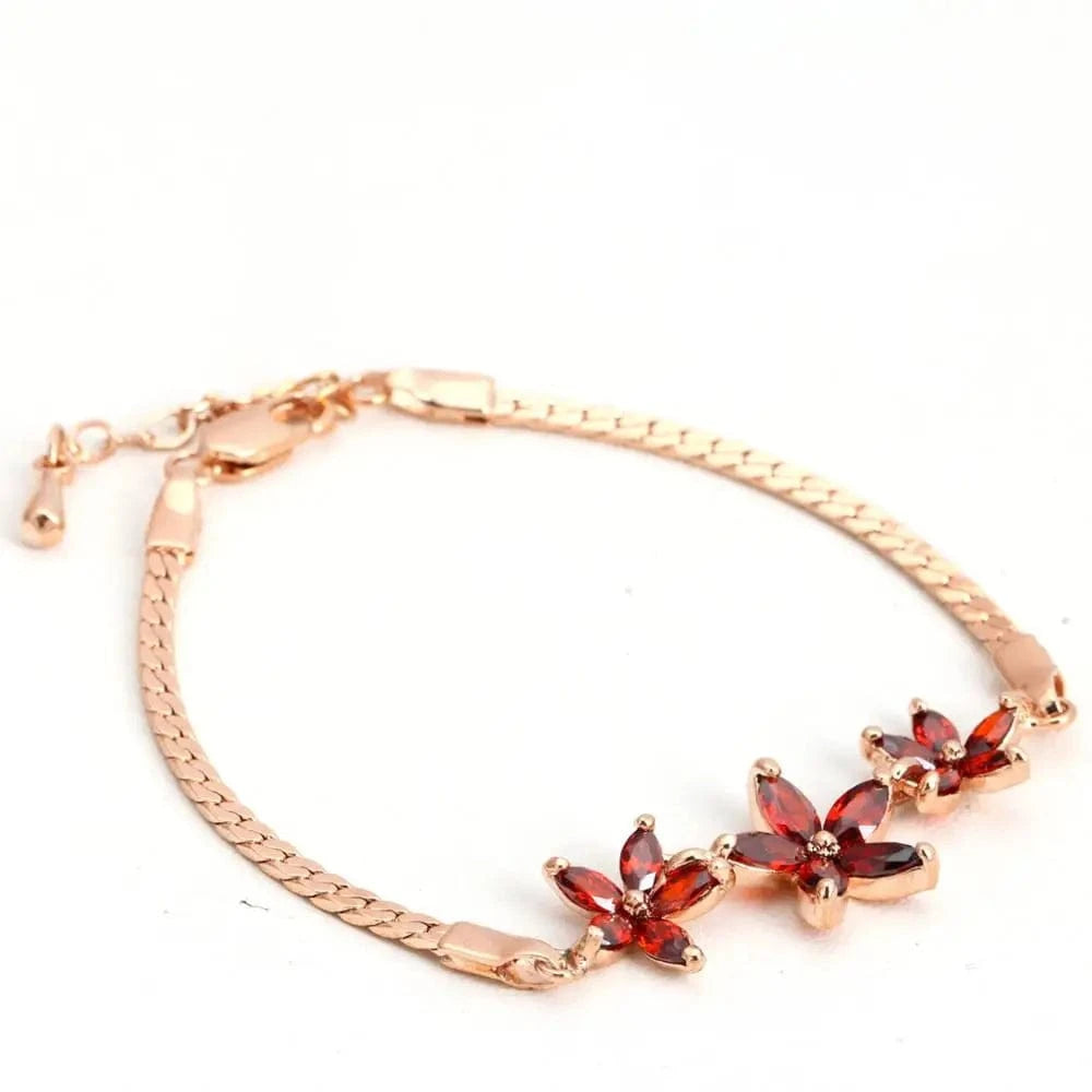 Top Quality Three Multicolour Flower Rose Gold Color Bracelet For Women Girl  Crystals Fashion Jewelry Wholesale H019-M