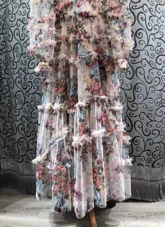 Top Quality Women's Long Dress 2024 Spring Wedding Party Ladies Charming Floral Print Long Sleeve Maxi Dress Gown Vestido