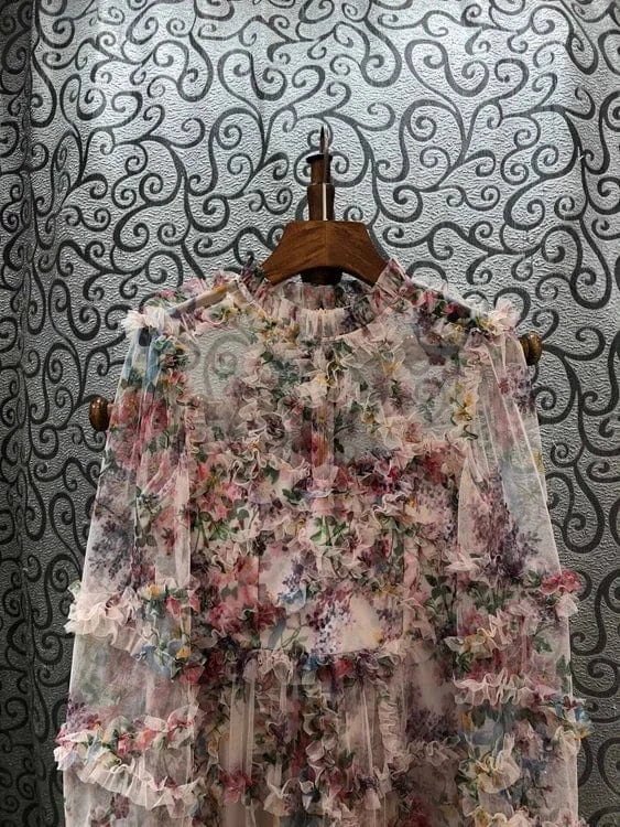 Top Quality Women's Long Dress 2024 Spring Wedding Party Ladies Charming Floral Print Long Sleeve Maxi Dress Gown Vestido