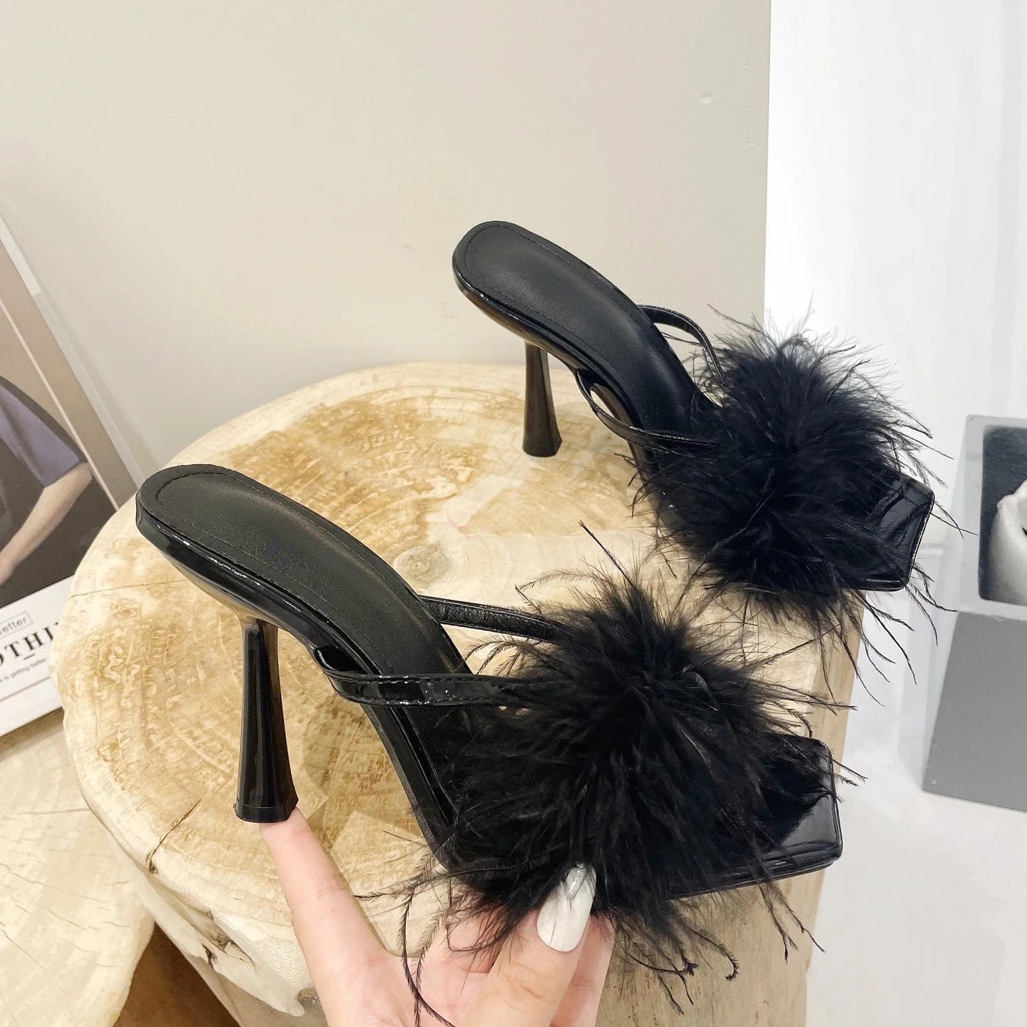 Top Selling Sandalet Pour Femm Slipper Stiletto Sandals Square Toe Fashion Summer High Heel Slippers Flip Flop 2024