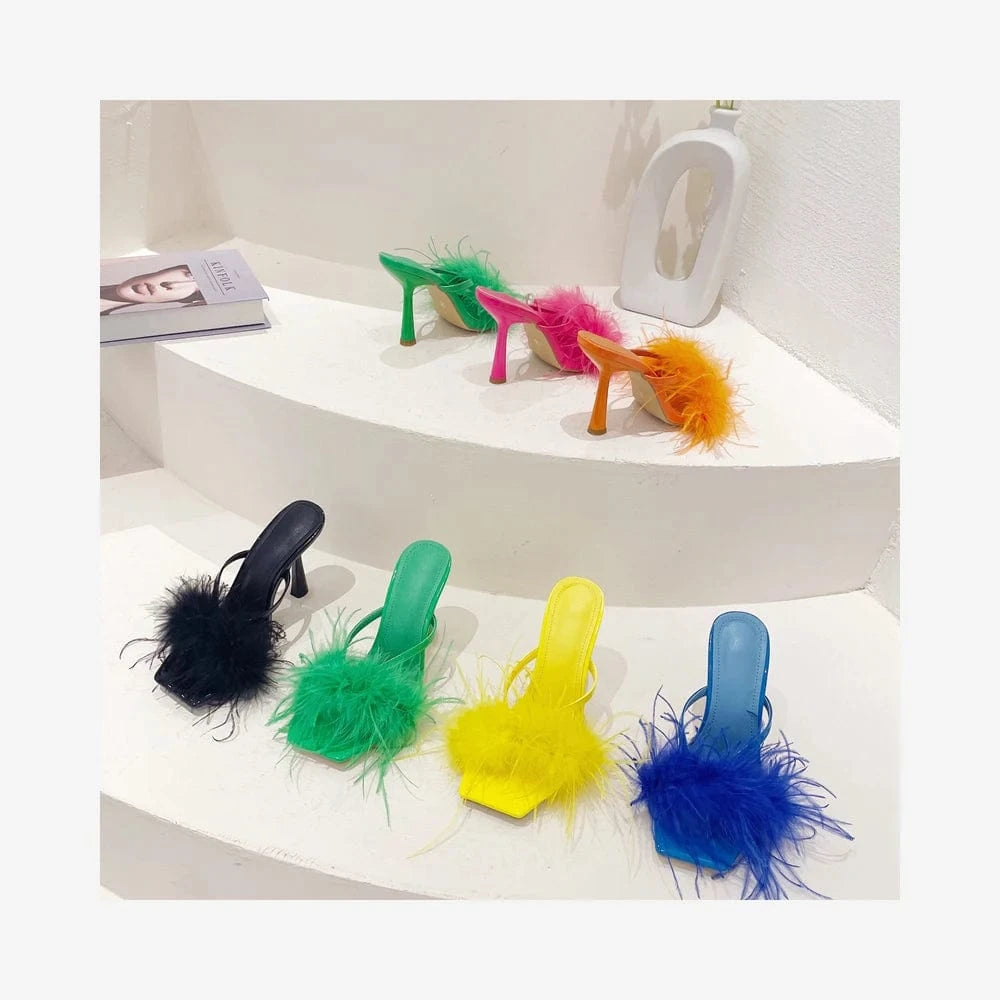 Top Selling Sandalet Pour Femm Slipper Stiletto Sandals Square Toe Fashion Summer High Heel Slippers Flip Flop 2024