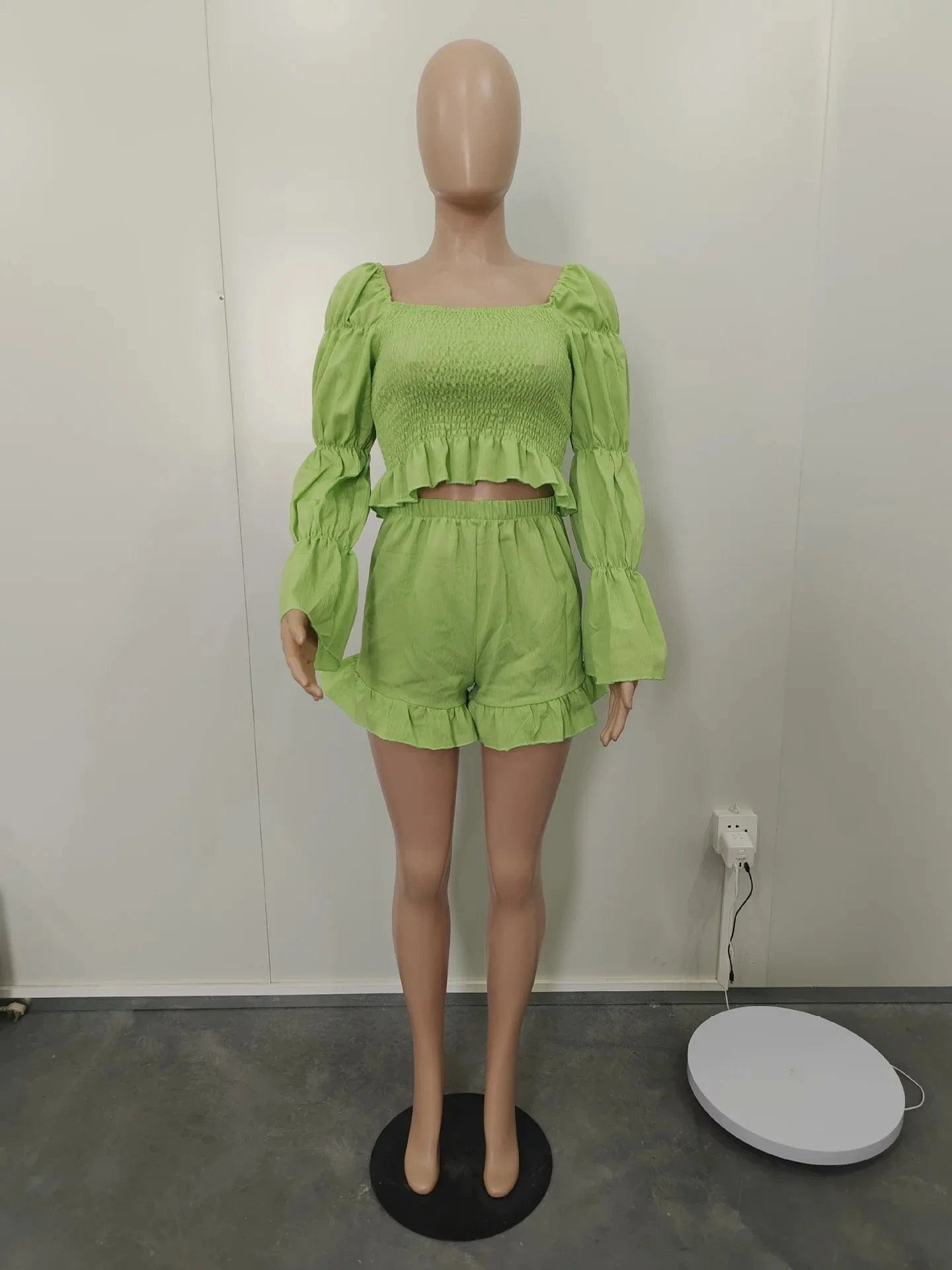 Top Selling Trending Products 2023 New Arrivals 2 Piece Shorts Set Crop Tops for Women Puff Sleeve Cute Women Shorts Set Street