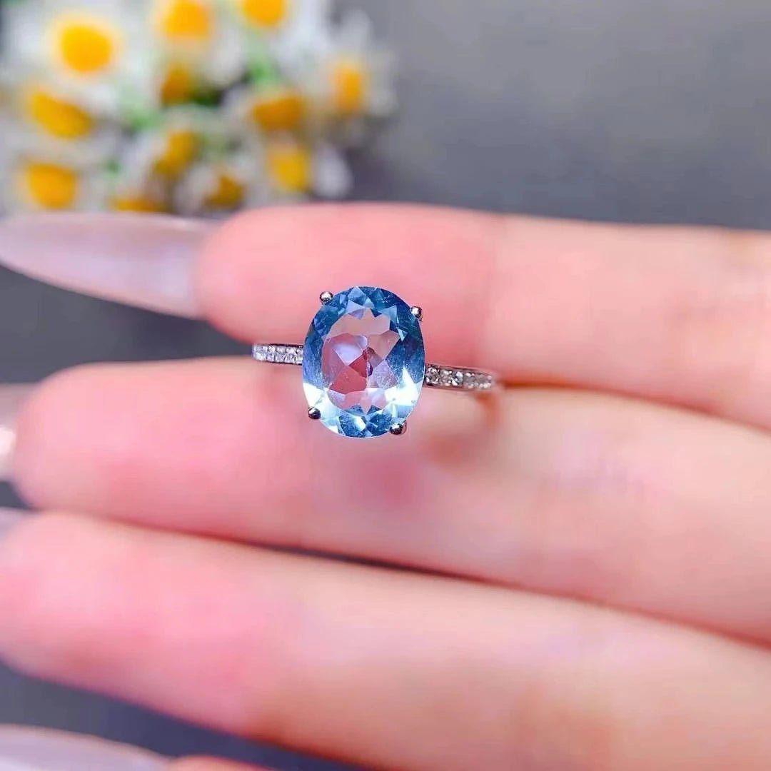 Topaz Ring Light Blue Topaz Sterling Silver 18K Gold Plated Crystal Jewelry Elegant Style - SN Wigs & More
