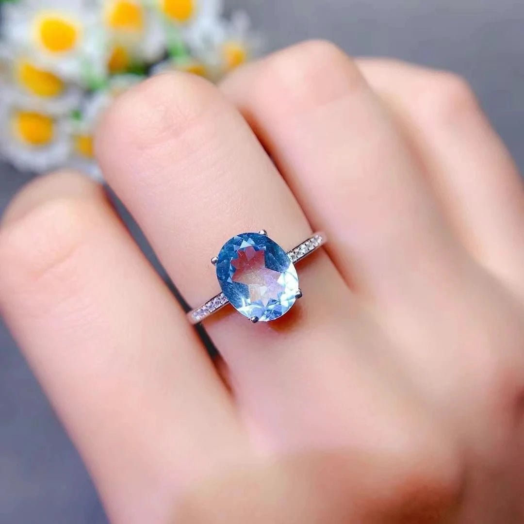 Topaz Ring Light Blue Topaz Sterling Silver 18K Gold Plated Crystal Jewelry Elegant Style - SN Wigs & More