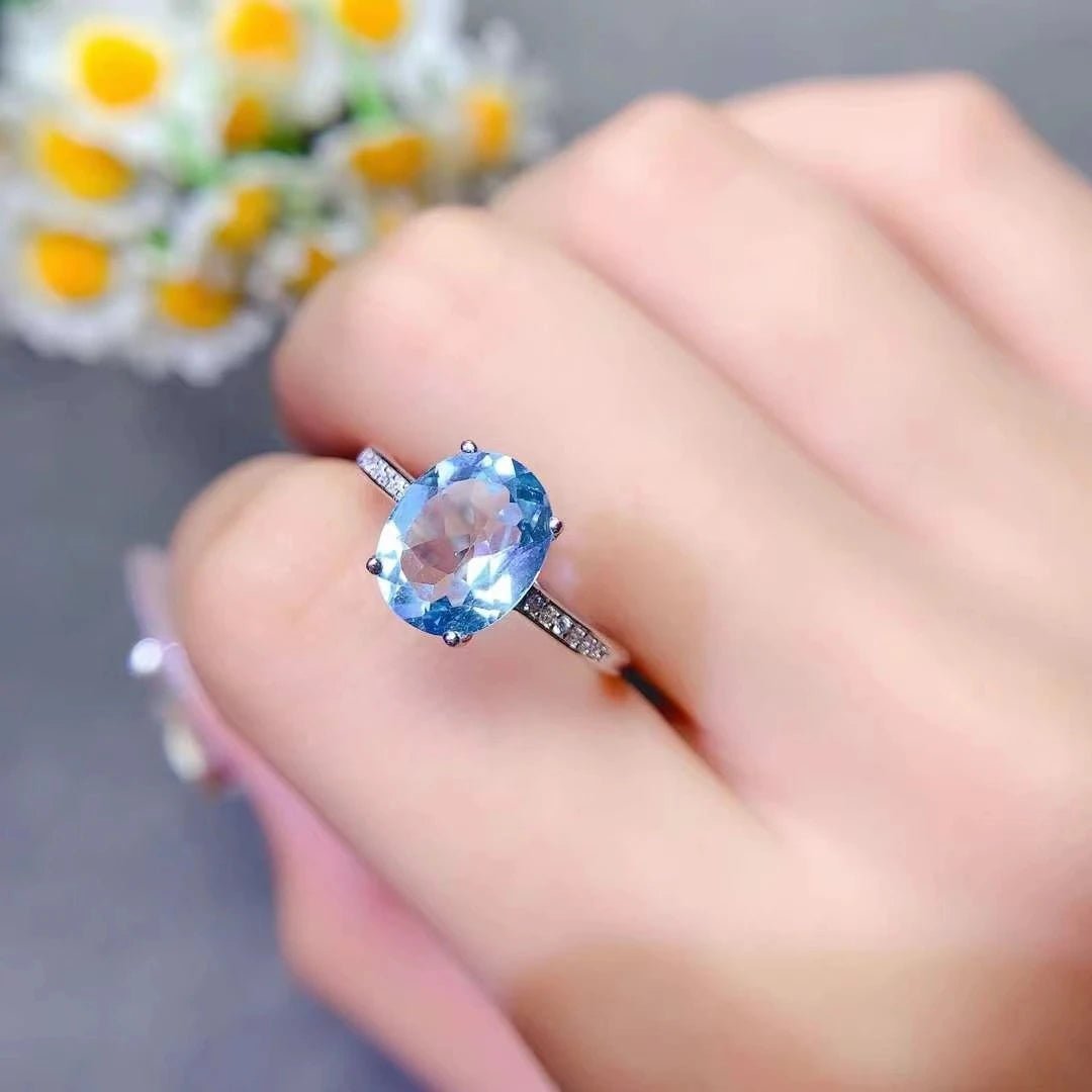 Topaz Ring Light Blue Topaz Sterling Silver 18K Gold Plated Crystal Jewelry Elegant Style - SN Wigs & More