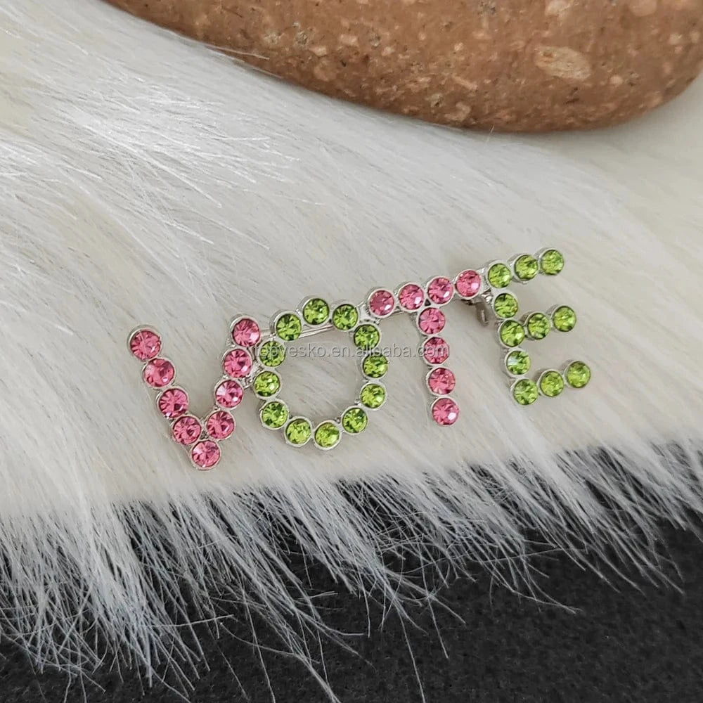 Topvesko Europe and America VOTE Brooch Women Rhinestone Pearl Lapel Pin Greek Sorority Jewelry