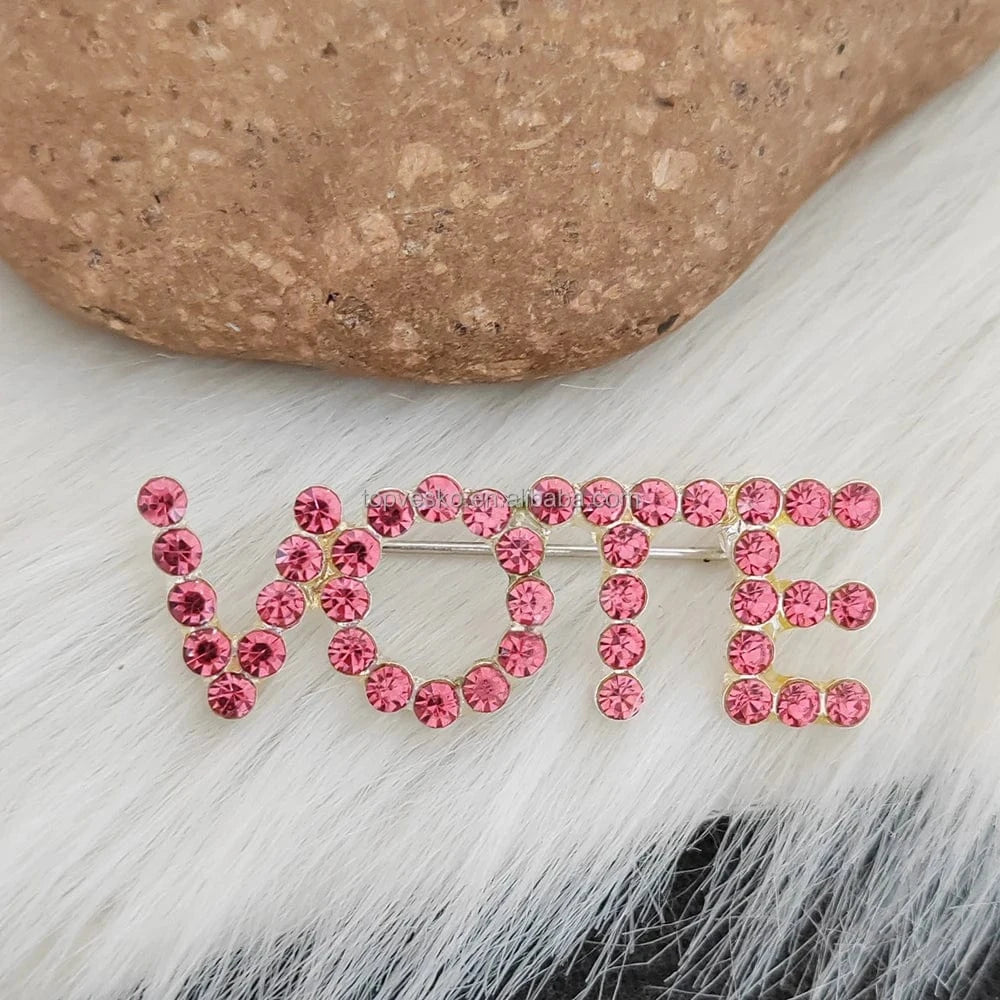 Topvesko Europe and America VOTE Brooch Women Rhinestone Pearl Lapel Pin Greek Sorority Jewelry