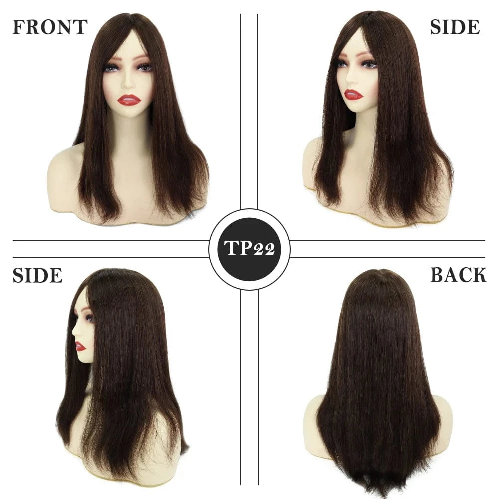 TP22 Natural looking 100% Chinese cuticle remy hair natural knotted polyskin topper for women human hair wigs