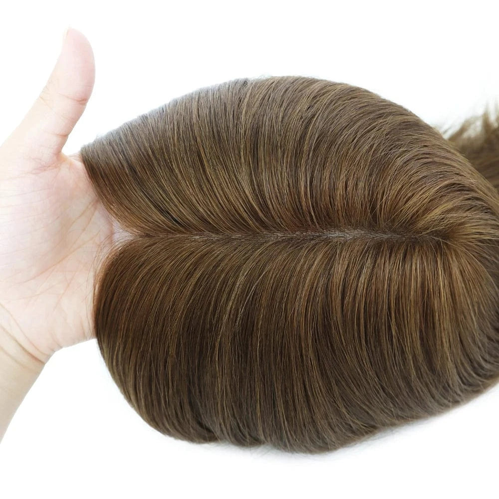 TP22 Natural looking 100% Chinese cuticle remy hair natural knotted polyskin topper for women human hair wigs