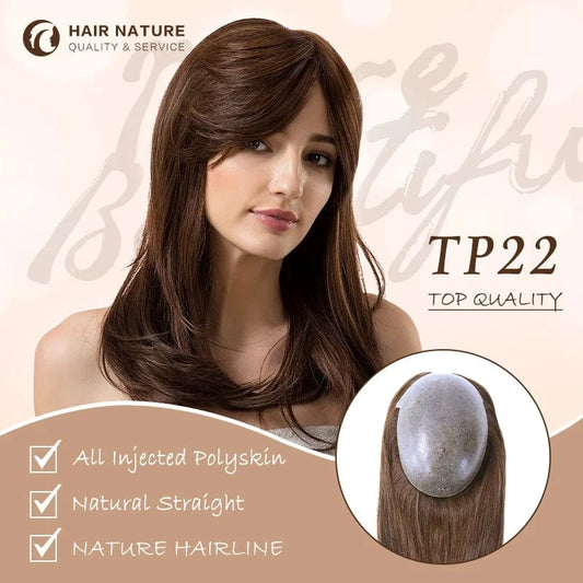 TP22 Natural looking 100% Chinese cuticle remy hair natural knotted polyskin topper for women human hair wigs