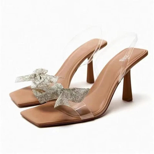 TRAF Summer Women Pumps Fashion Butterfly Heels Pearl Heels Clear Bow Slingback Heeled Transparent shoes Woman Office Shoe