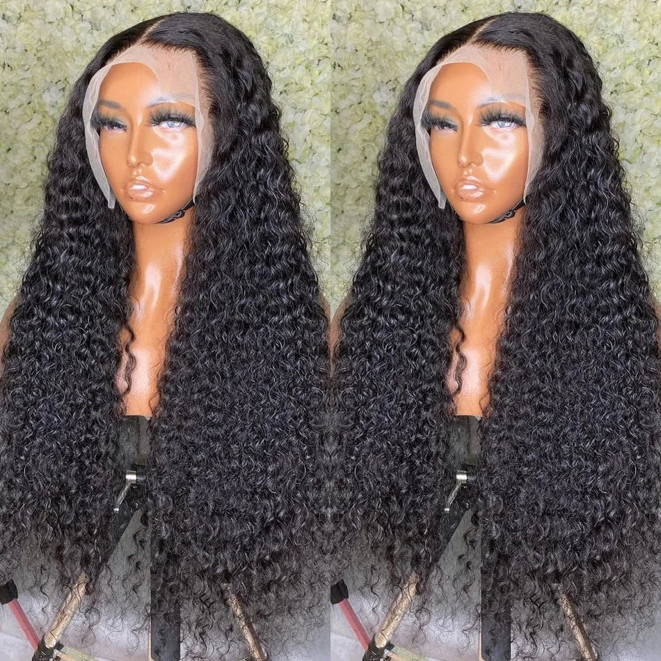 transaprentdeep wave / 18 Inches 150% Density Curly Human Hair Wig 360 Front Lace Wig 100% Human Hair Pre Pluked Brazilian Remy Human Hair