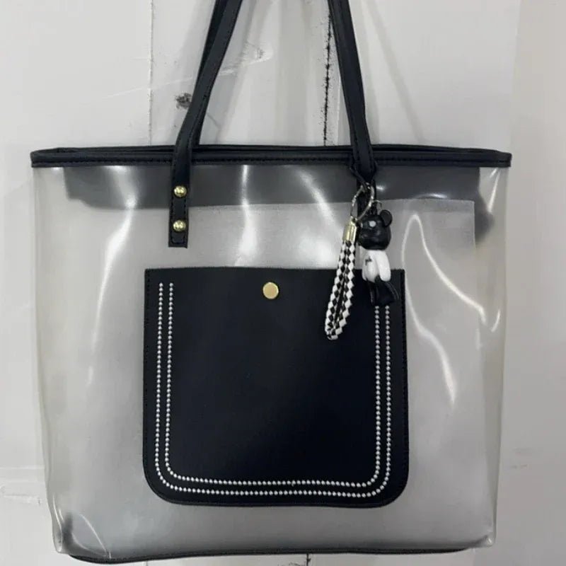 Transparent Jelly Zipper Tote Bag Large Capacity High - quality Texture Handbag Fashionable Luxury Ladies Commuter Shoulder Bag - SN Wigs & More