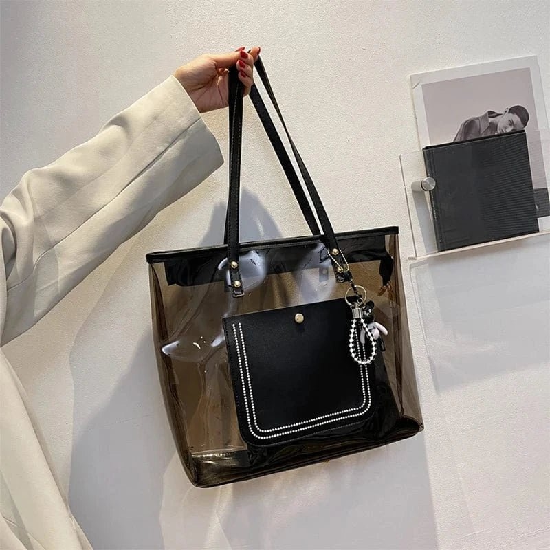 Transparent Jelly Zipper Tote Bag Large Capacity High - quality Texture Handbag Fashionable Luxury Ladies Commuter Shoulder Bag - SN Wigs & More