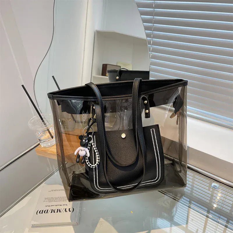 Transparent Jelly Zipper Tote Bag Large Capacity High - quality Texture Handbag Fashionable Luxury Ladies Commuter Shoulder Bag - SN Wigs & More