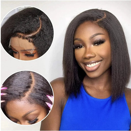 Transparent Swiss Lace 100% Raw Vietnamese Virgin Hair Bob Wig Kinky Straight Glueless 13x6 Hd Human Hair Lace Front Wig