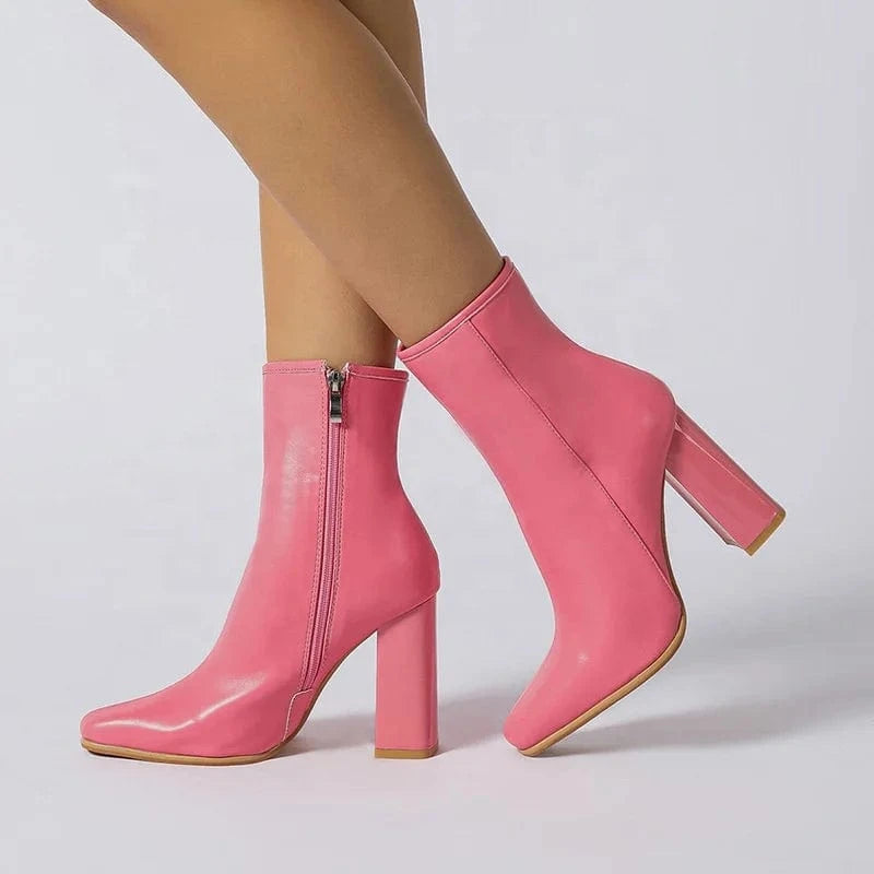 trend large size women's short boots block clumsy heels shoes for ladies autumn winter pink over the knee boots for women ladies